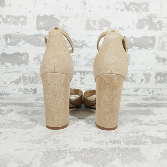 New Sam Edelman Yancy Beige Faux Suede Ankle Strap Heeled Sandals X255 - Picture 5 of 12